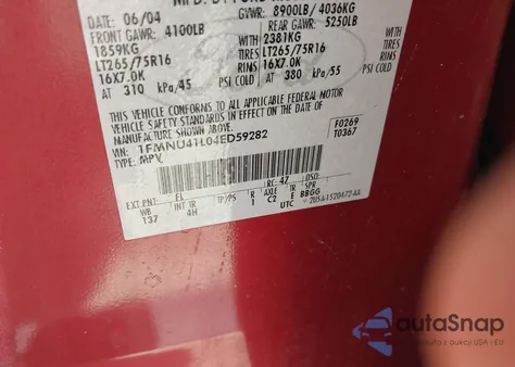 2004 Ford Excursion Xls/Xlt from USA, damaged, VIN 1FMNU41L04ED59282